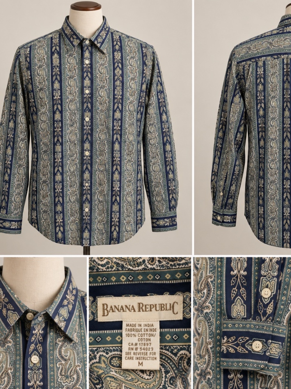 Banana Republic Men’s Paisley Stripe Button Up Shirt 100% Cotton Size M